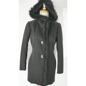 Prada Black Fur Trim Hooded Women's Trench Coat Size 40 EU 4 US New $2375 Italy